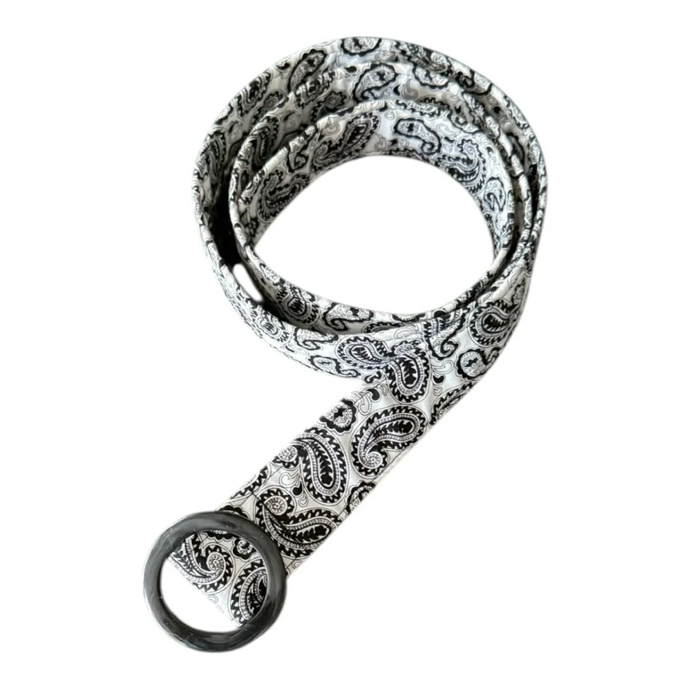 White Bandana Black Paisley Thick Fabric Belt Size L/XL 45” Classic